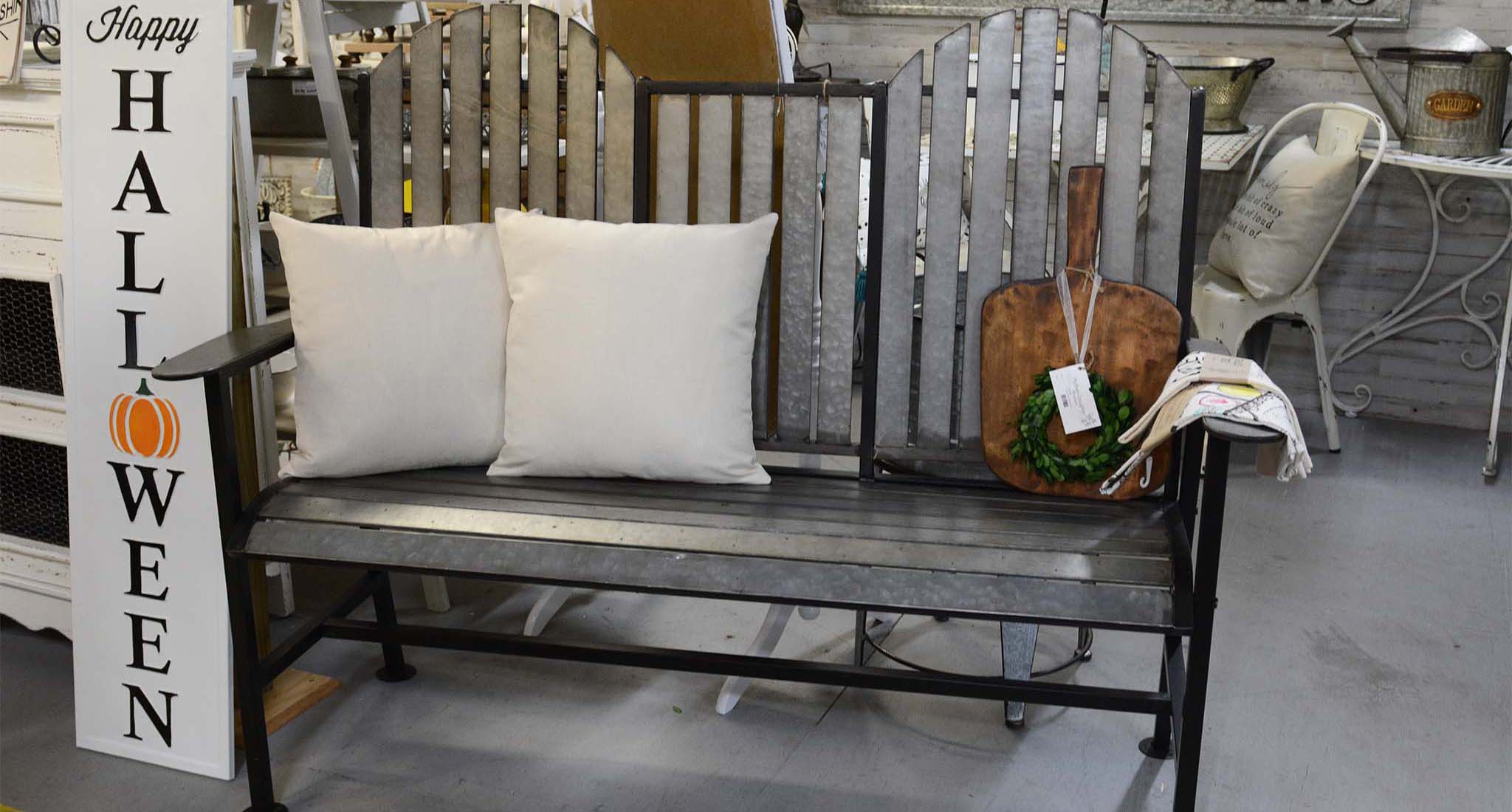 Country style antique wooden bench for a patio